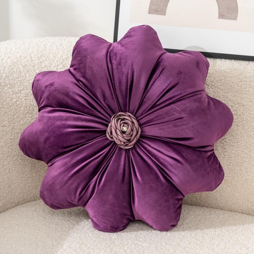 8425 Flower Pillow Cushion Round Decorative Throw Pillow 15.7 Velvet Flower